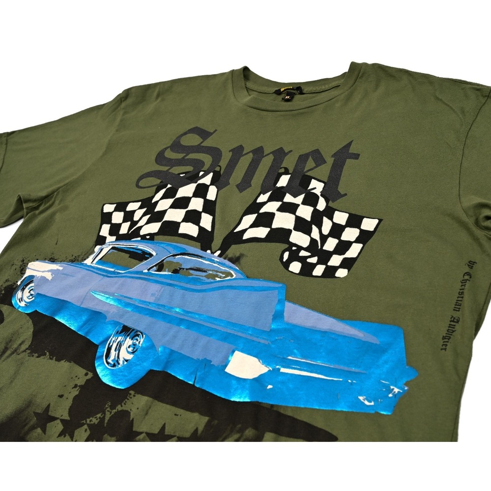 Smet By Christian Audigier Shirt Mens XL Cadillac Foil Checkered Flag‎ Made USA